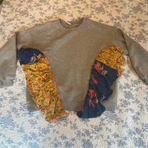 Free People She’s Just So Cute Oversized Floral Ruffle Sweatshirt Size Small